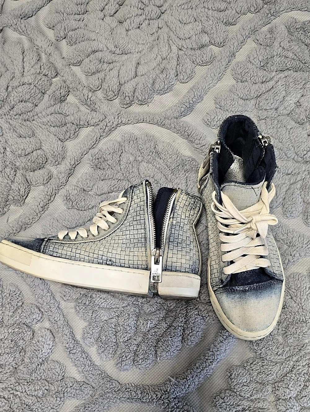 Diesel S-Nentish High Top Sneakers Blue & White Denim US 7